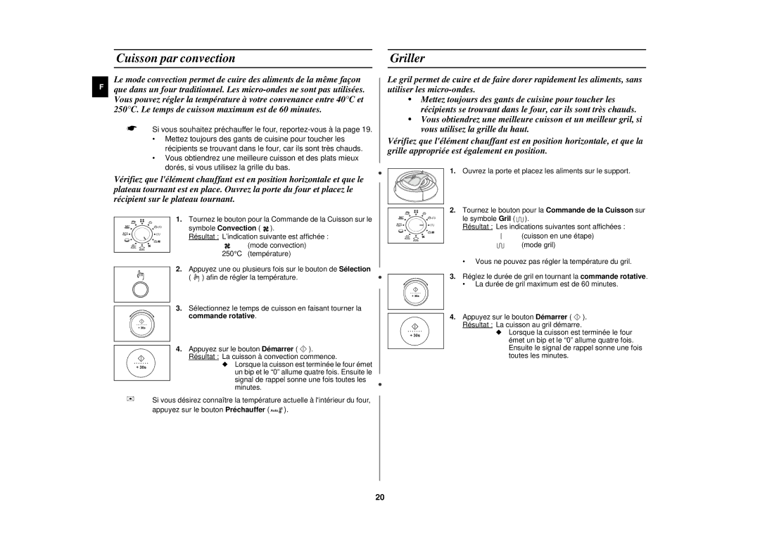 Samsung C107F-5/XEF, C107F/XEF manual Cuisson par convection Griller 