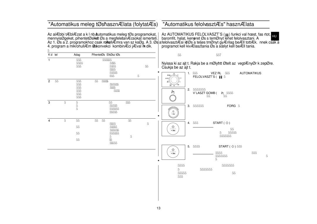 Samsung C108STF/XEH, C108STF-5/XEH manual Automatikus melegítés használata folytatás, Automatikus felolvasztás használata 