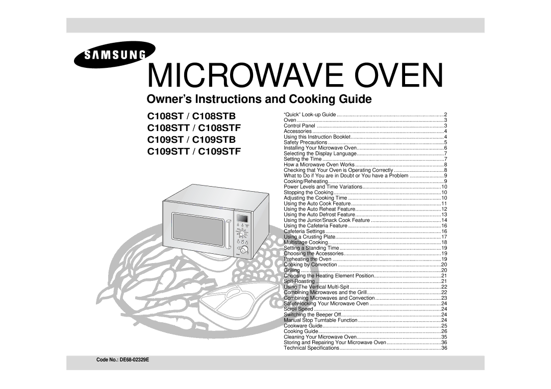 Samsung C108STF-5/XEH, C108STF/XEN, C108STF/LIB, C108STF-5/ELE, C108STF/ELE, C108STF/XEH manual Microwave Oven 