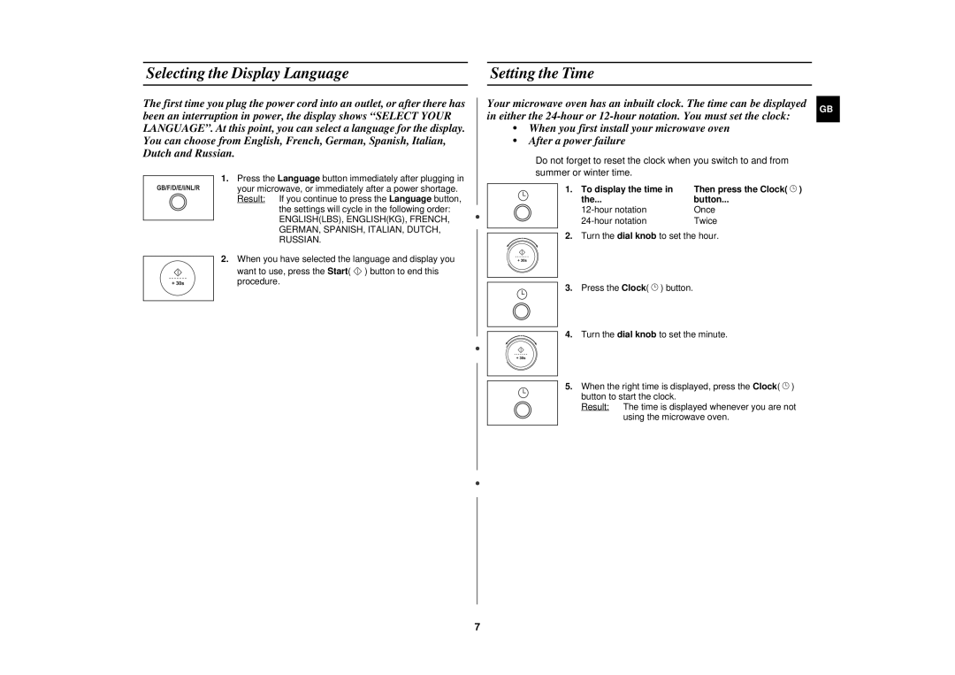 Samsung C108STF-5/ELE, C108STF/XEN manual Selecting the Display Language, Setting the Time, To display the time, Button 