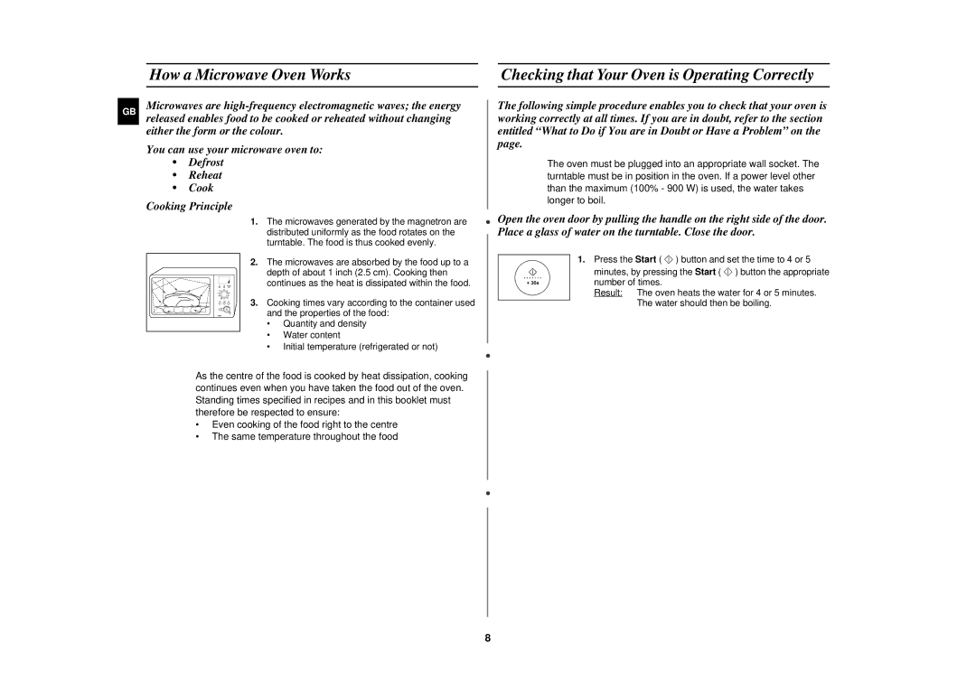 Samsung C108STF/ELE, C108STF/XEN, C108STF-5/ELE How a Microwave Oven Works, Checking that Your Oven is Operating Correctly 
