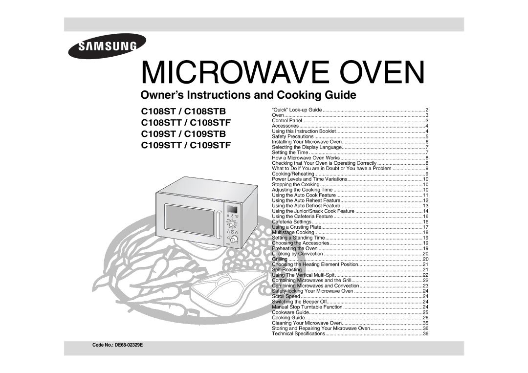 Samsung C108STF-5/XEH, C108STF/XEN, C108STF/LIB, C108STF-5/ELE, C108STF/ELE, C108STF/XEH manual Microwave Oven 