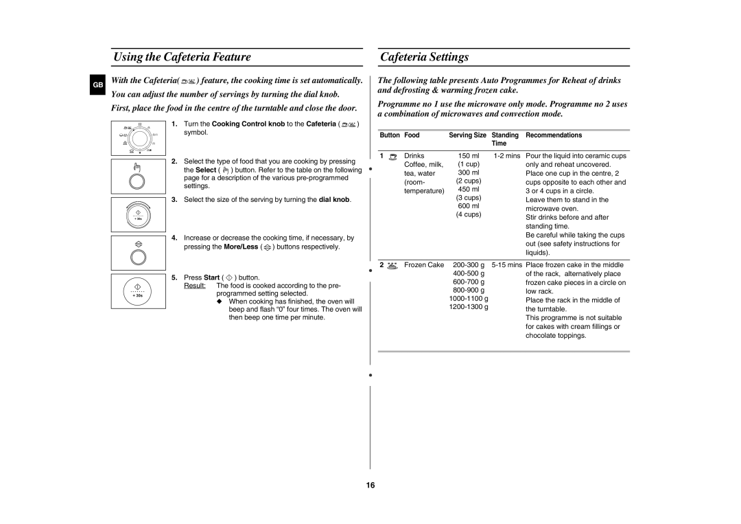 Samsung C108STF-5/ELE, C108STF/XEN, C108STF/ELE manual Using the Cafeteria Feature Cafeteria Settings 