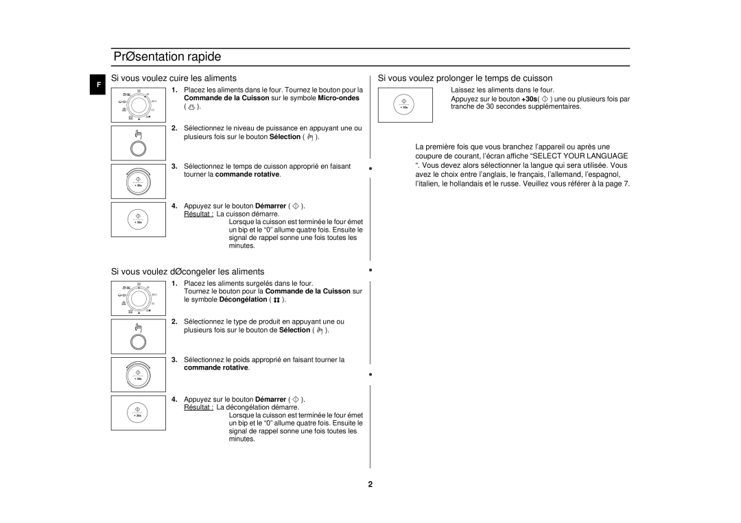 Samsung C108STF/XEN manual Présentation rapide, Si vous voulez cuire les aliments 