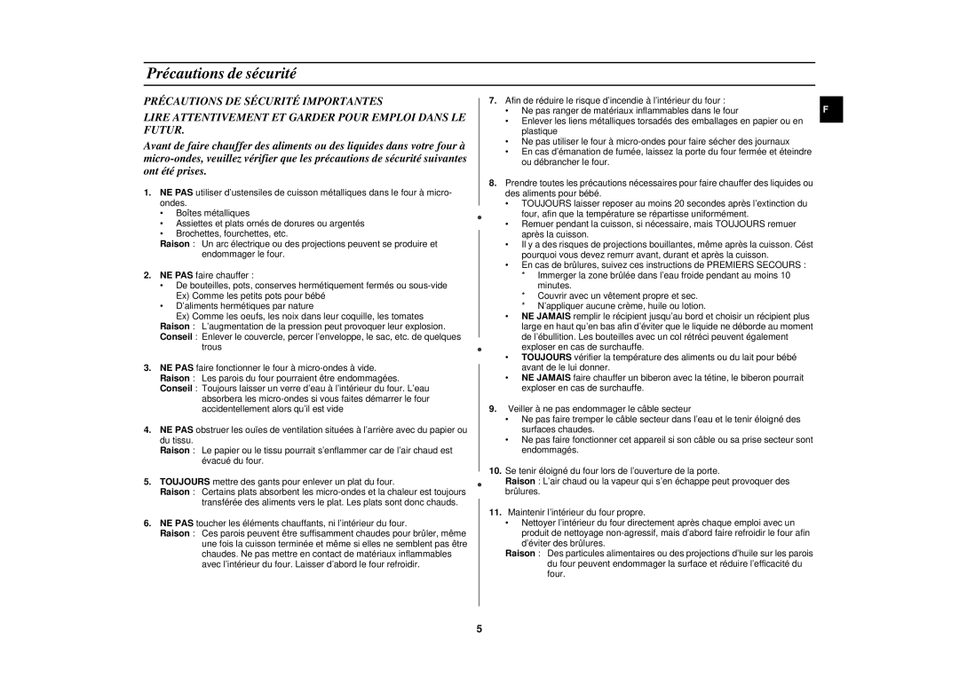 Samsung C108STF/XEN manual Précautions de sécurité 