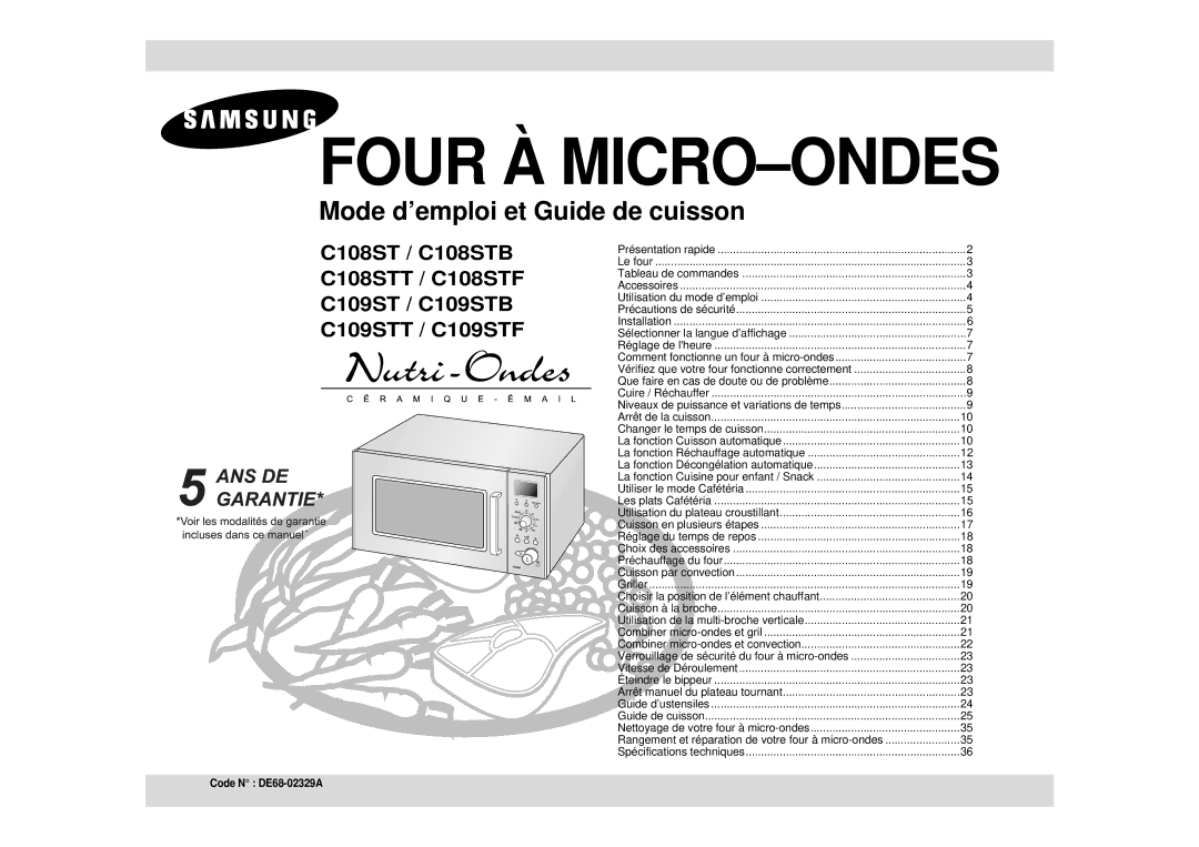 Samsung C108STT-5/XEF, C108STT/XEF manual Four À MICRO-ONDES 