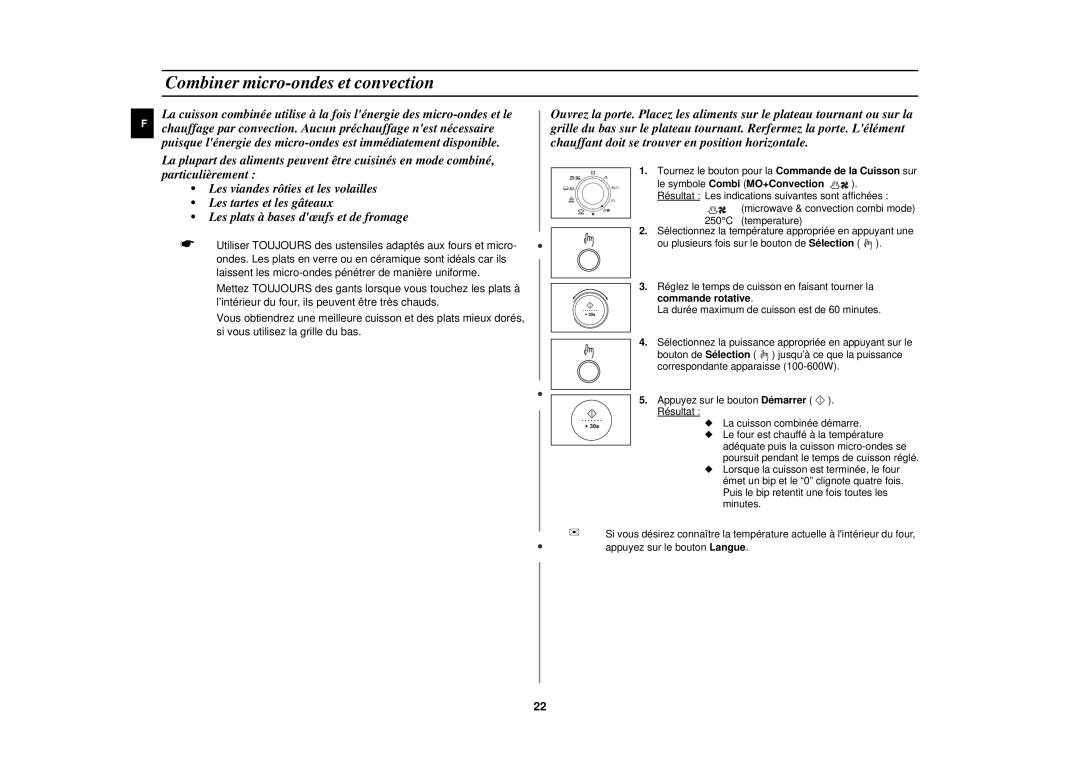 Samsung C108STT/XEF, C108STT-5/XEF manual Combiner micro-ondes et convection 