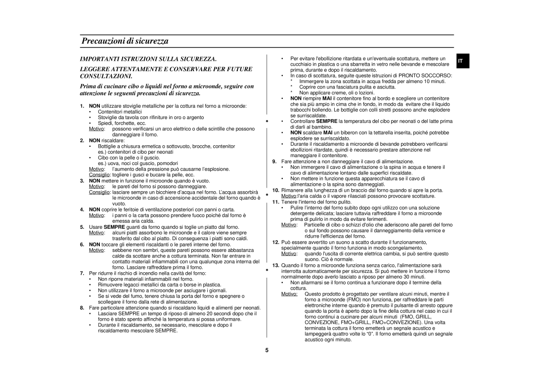 Samsung C109STB, C108STB, C108STT, C109STT, C109STF, C108STF manual Precauzioni di sicurezza 