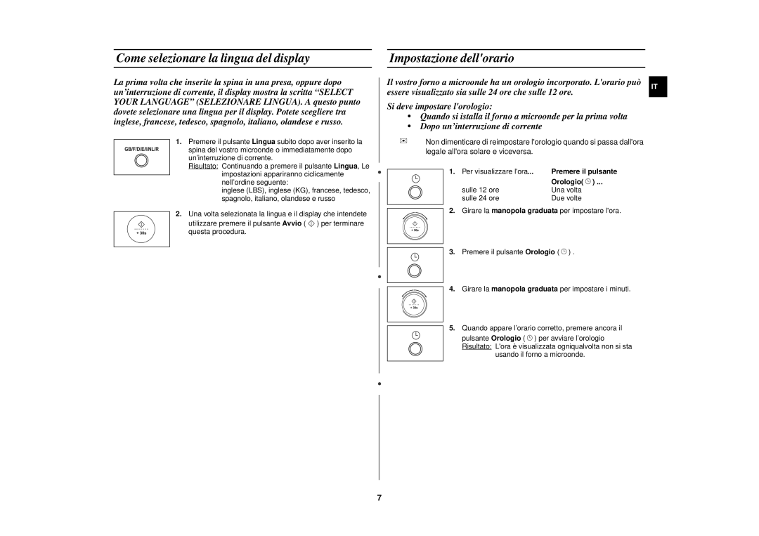 Samsung C108STB, C108STT, C109STT, C109STF Come selezionare la lingua del display, Impostazione dellorario, Orologio 