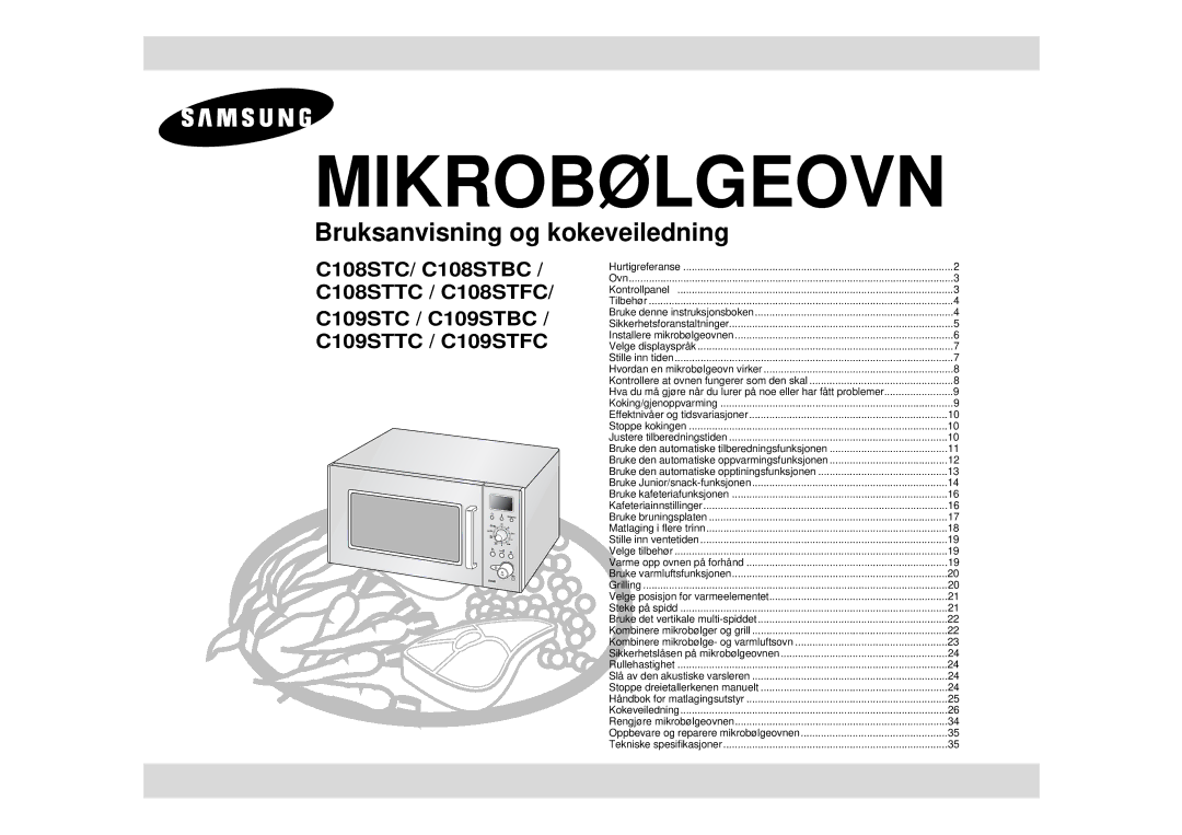 Samsung C109STC-5/XEE, C109STC/XEE manual Mikrobølgeovn 