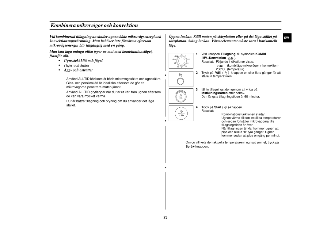 Samsung C109STC-5/XEE, C109STC/XEE manual Kombinera mikrovågor och konvektion, Välj 
