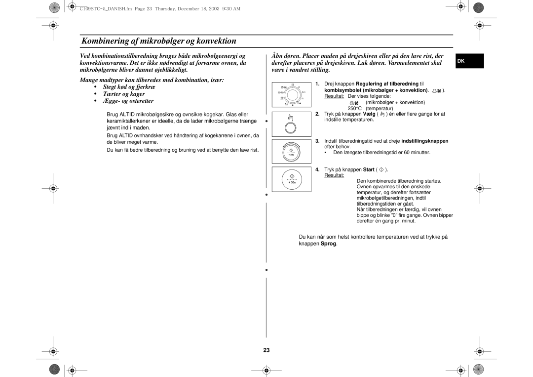 Samsung C109STC-5/XEE, C109STC/XEE manual Kombinering af mikrobølger og konvektion 