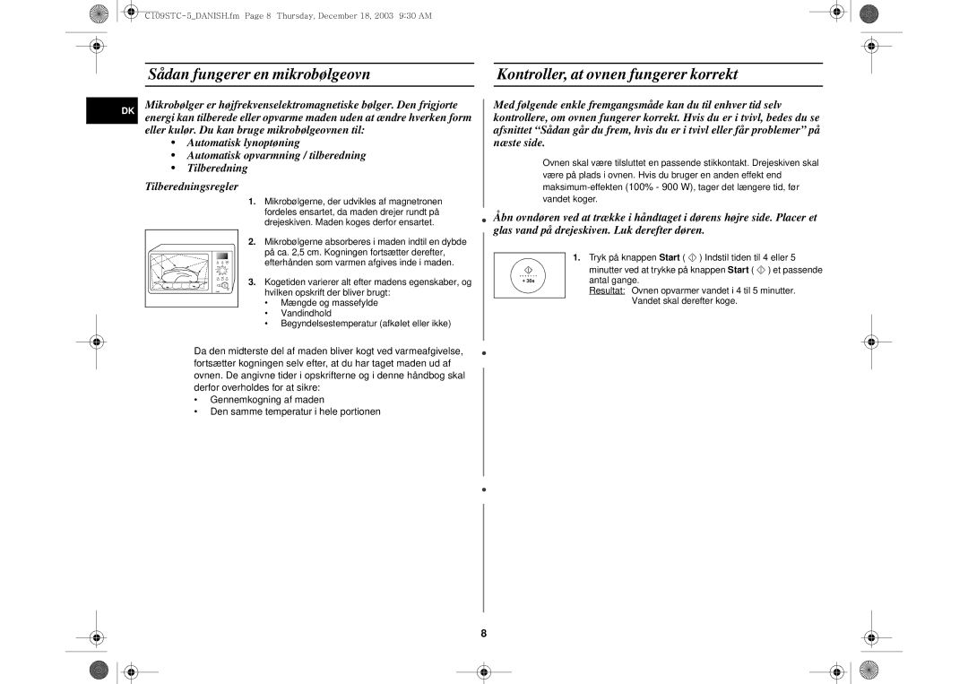 Samsung C109STC/XEE, C109STC-5/XEE manual Mikrobølgerne absorberes i maden indtil en dybde 