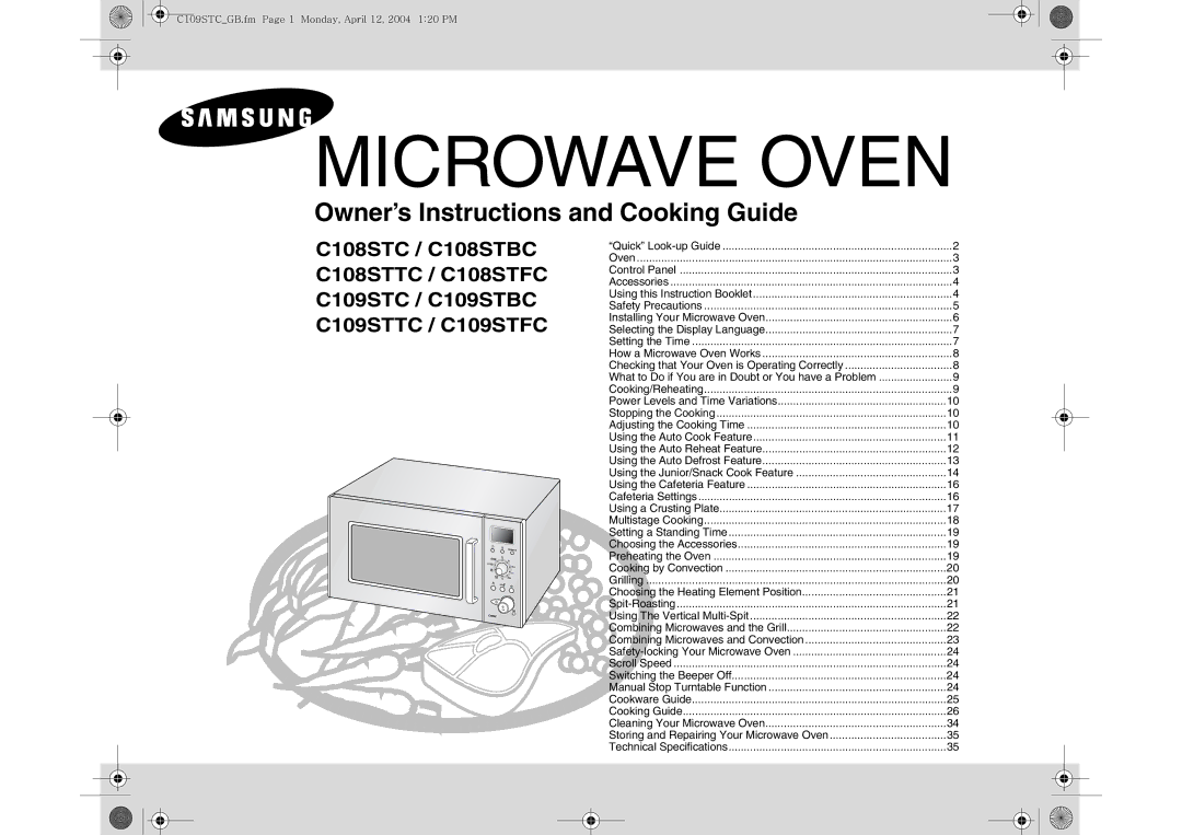 Samsung C109STC-5/XEE, C109STC/XEE manual Microwave Oven 