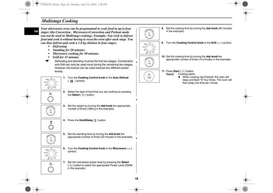 Samsung C109STC/XEE, C109STC-5/XEE manual Multistage Cooking, Turn the Cooking Control knob to the Auto Defrost 