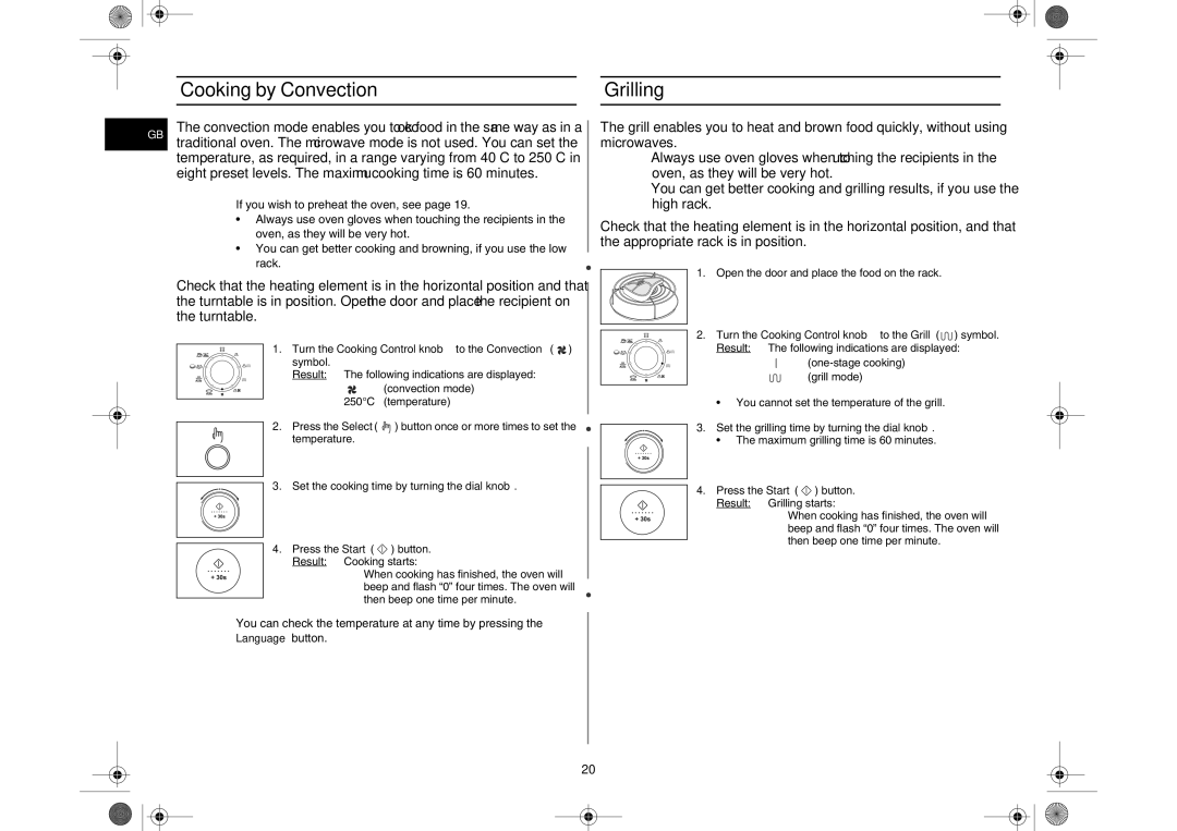 Samsung C109STC/XEE, C109STC-5/XEE Cooking by Convection Grilling, Turn the Cooking Control knob to the Convection symbol 