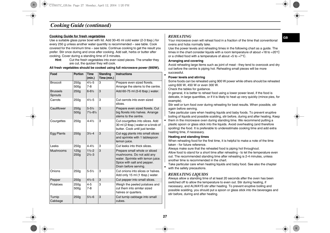 Samsung C109STC-5/XEE, C109STC/XEE manual Reheating Liquids 