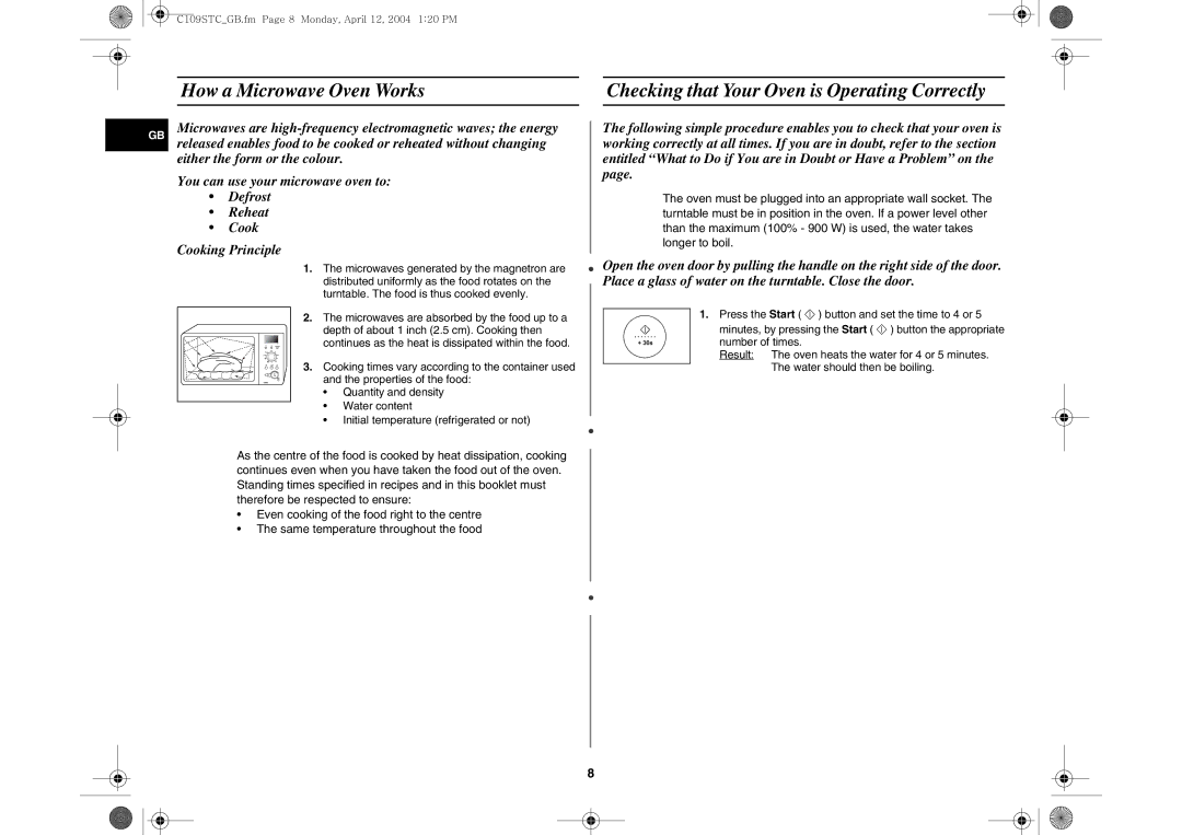 Samsung C109STC/XEE, C109STC-5/XEE manual How a Microwave Oven Works, Checking that Your Oven is Operating Correctly 