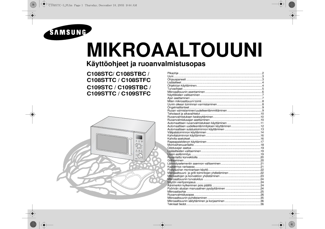 Samsung C109STC-5/XEE, C109STC/XEE manual Mikroaaltouuni 