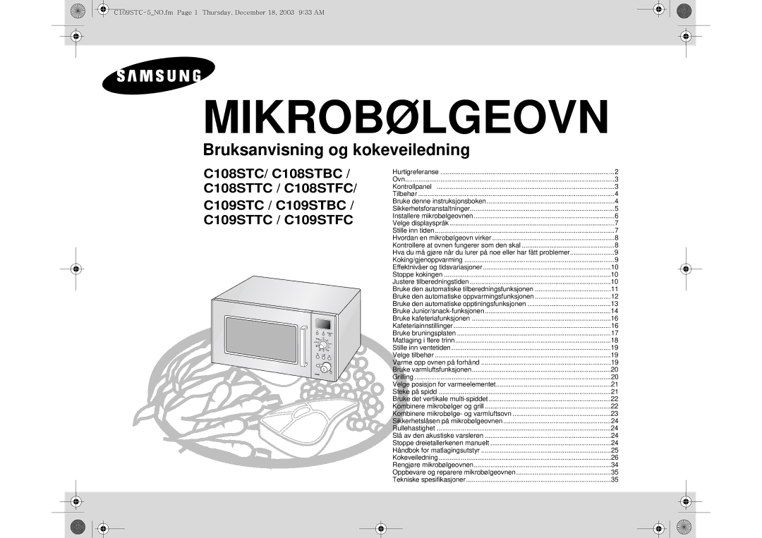 Samsung C109STC-5/XEE, C109STC/XEE manual Mikrobølgeovn 