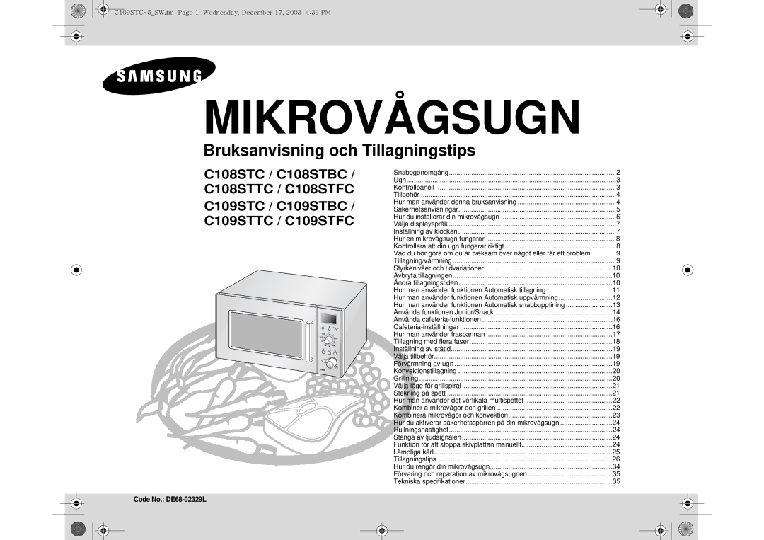 Samsung C109STC-5/XEE, C109STC/XEE manual Mikrobølgeovn 