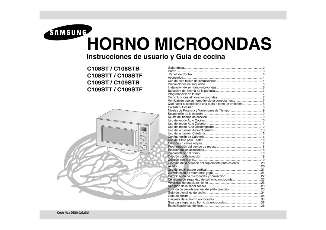 Samsung C109ST/XEC, C109STF-5/XEC manual Horno Microondas 