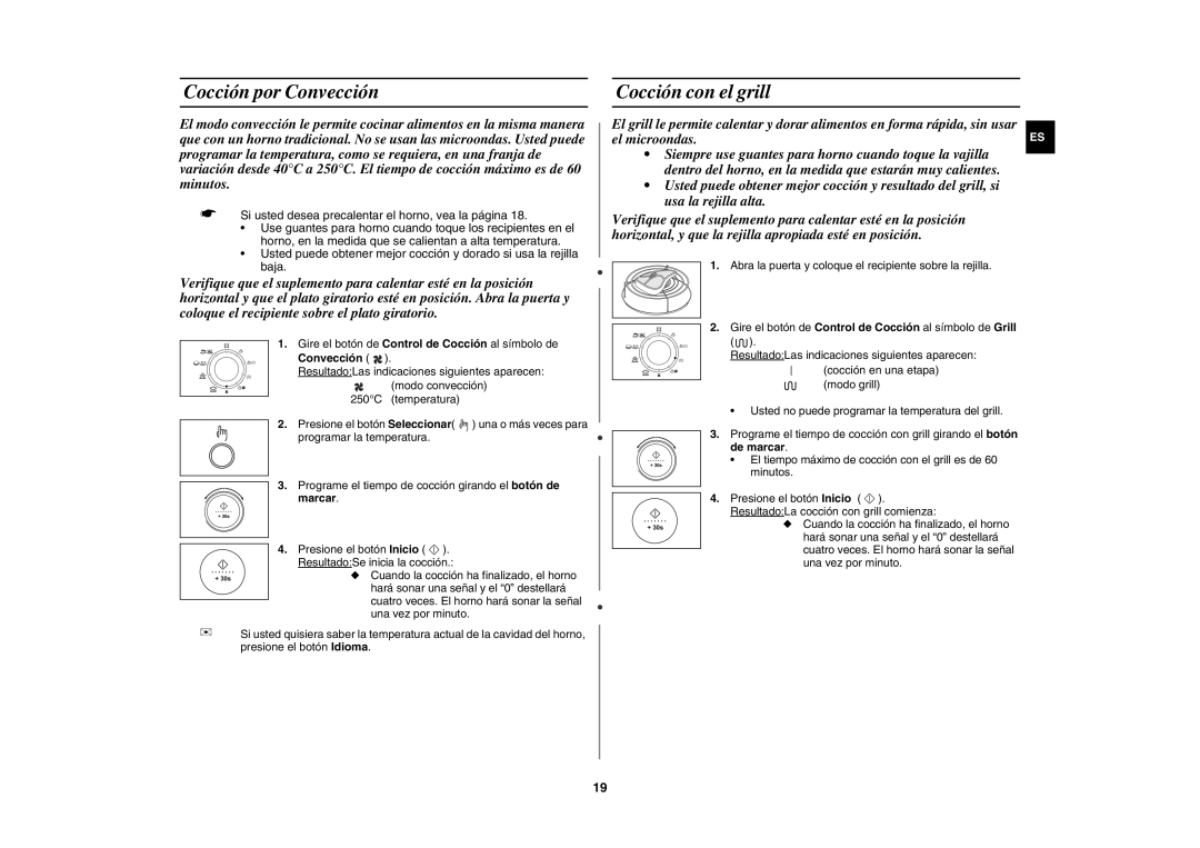 Samsung C109ST/XEC, C109STF-5/XEC manual Cocción por Convección, Cocción con el grill 