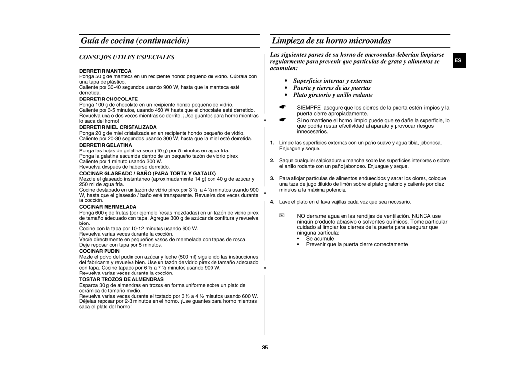 Samsung C109ST/XEC, C109STF-5/XEC manual Limpieza de su horno microondas, Consejos Utiles Especiales 