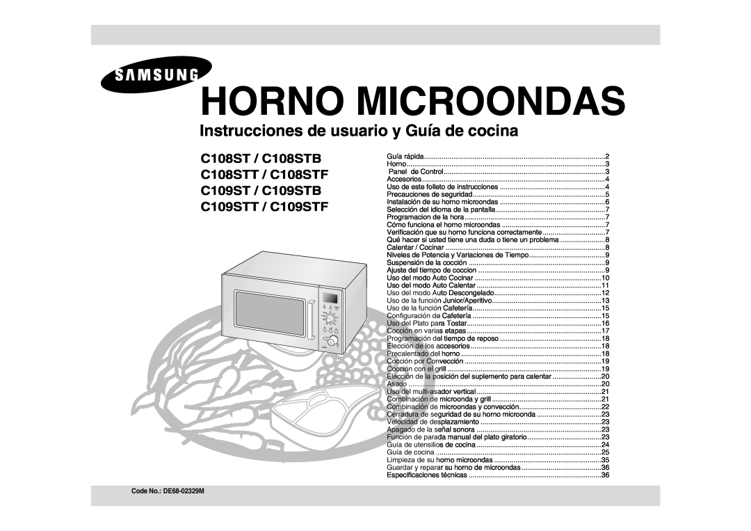 Samsung C109ST/XEC manual Horno Microondas, Instrucciones de usuario y Guía de cocina 
