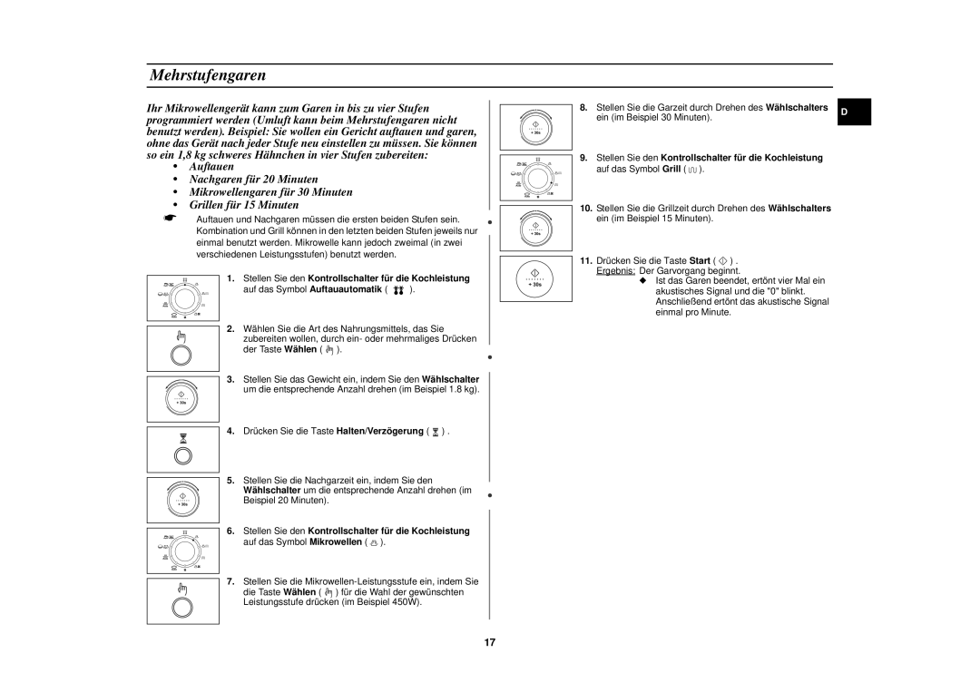 Samsung C109STF-5/XEG, C109STF/XEG manual Mehrstufengaren 