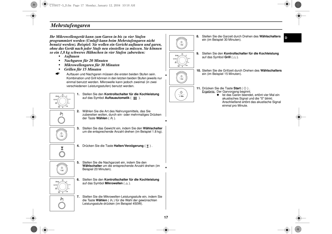 Samsung C109STF-5/XEG, C109STF/XEG manual Mehrstufengaren 