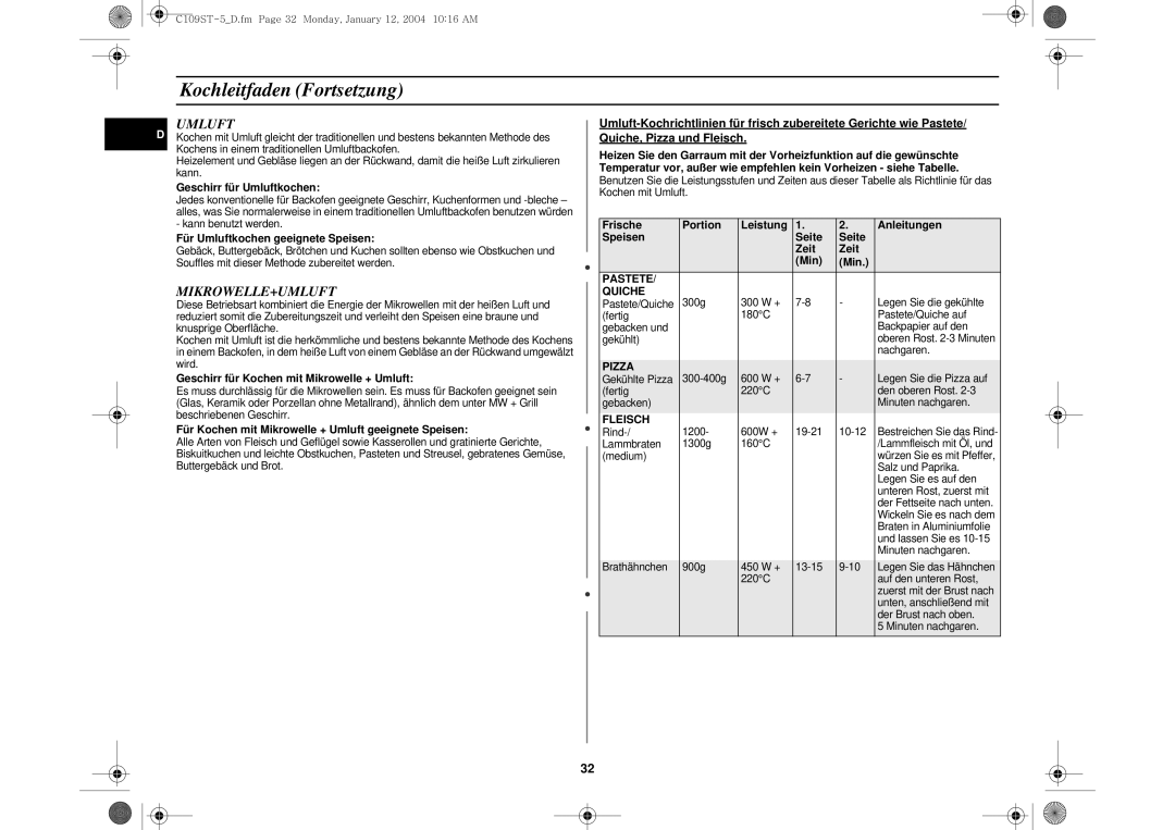 Samsung C109STF/XEG, C109STF-5/XEG manual Mikrowelle+Umluft 