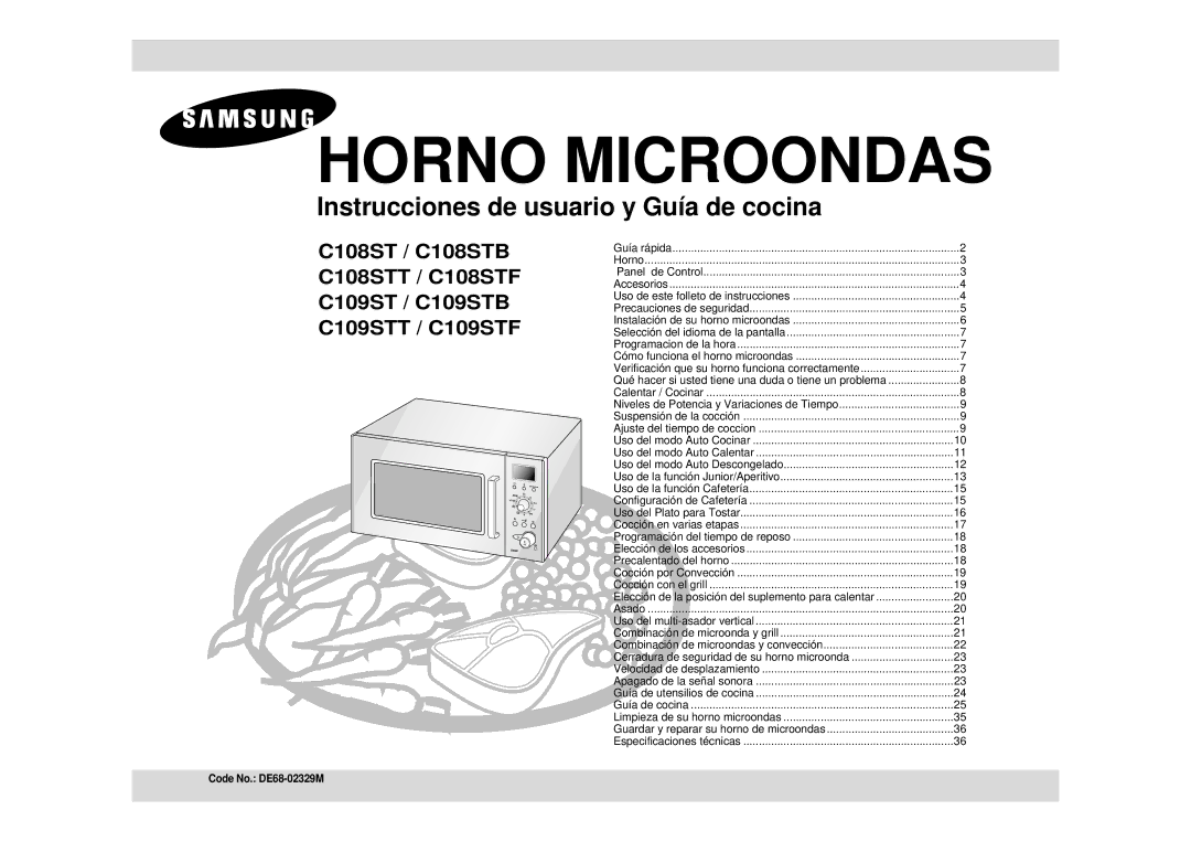 Samsung C109ST/XEC manual Horno Microondas 