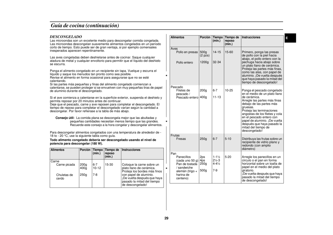 Samsung C109ST/XEC manual Descongelado 