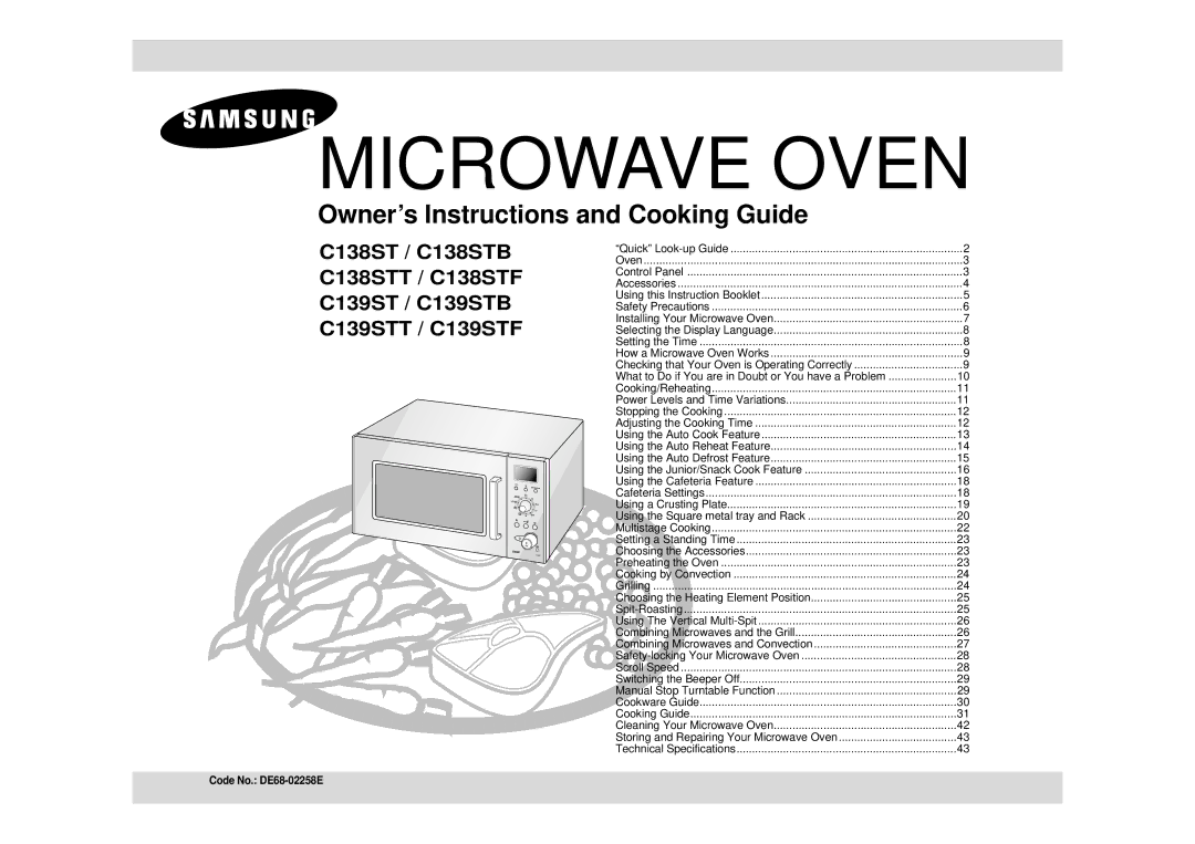 Samsung C138STB, C139STB, C139STT, C138STT, C138STF, C139STF technical specifications Microwave Oven 