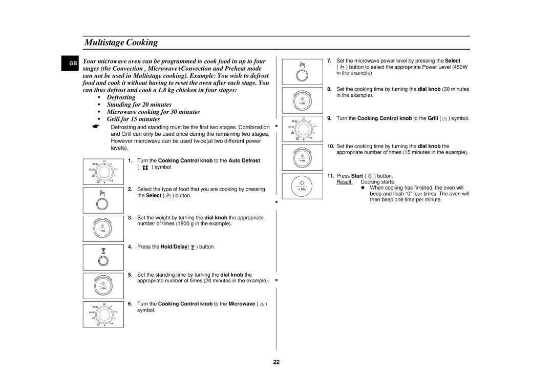 Samsung C139STF, C139STB, C138STB, C139STT, C138STT Multistage Cooking, Turn the Cooking Control knob to the Auto Defrost 