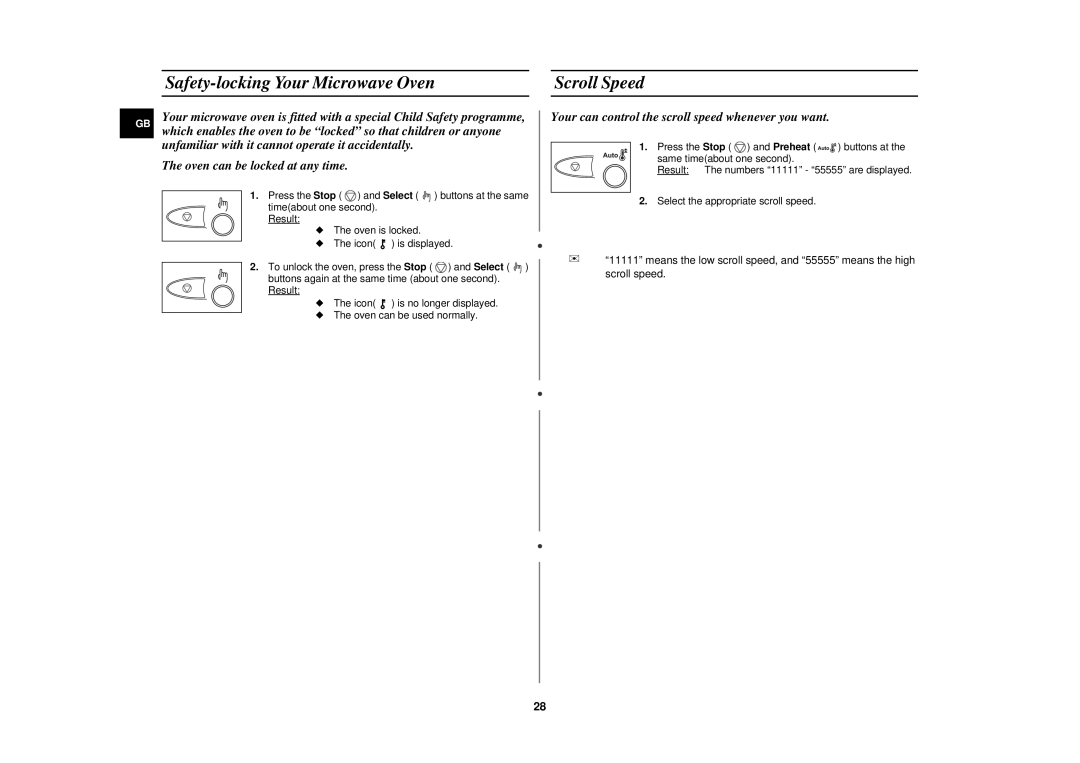 Samsung C138STF, C139STB, C138STB, C139STT, C138STT, C139STF Safety-locking Your Microwave Oven, Scroll Speed 