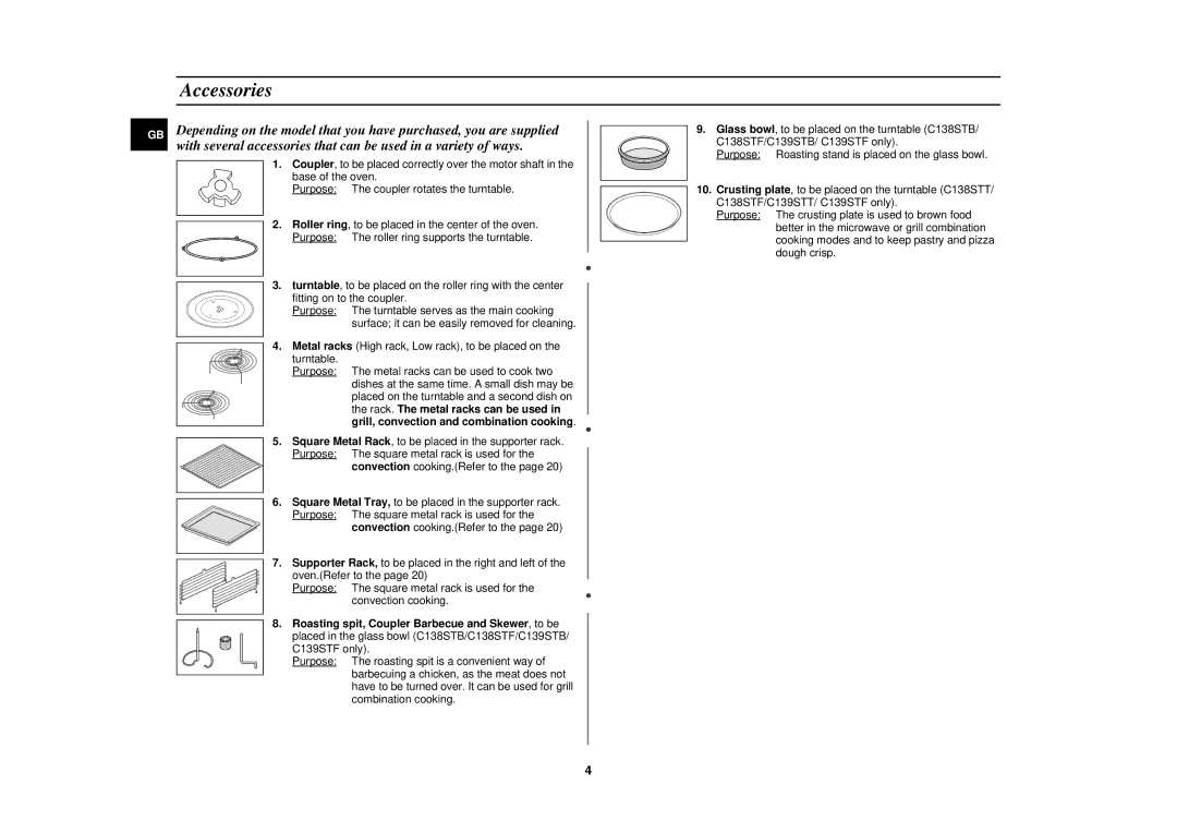 Samsung C138STF, C139STB, C138STB, C139STT, C138STT, C139STF technical specifications Accessories 