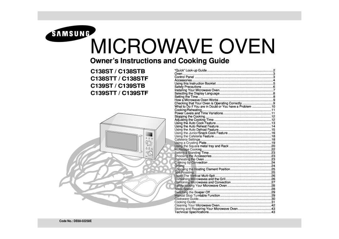 Samsung C138STB, C139STB, C139STT, C138STT technical specifications Microwave Oven, Owner’s Instructions and Cooking Guide 