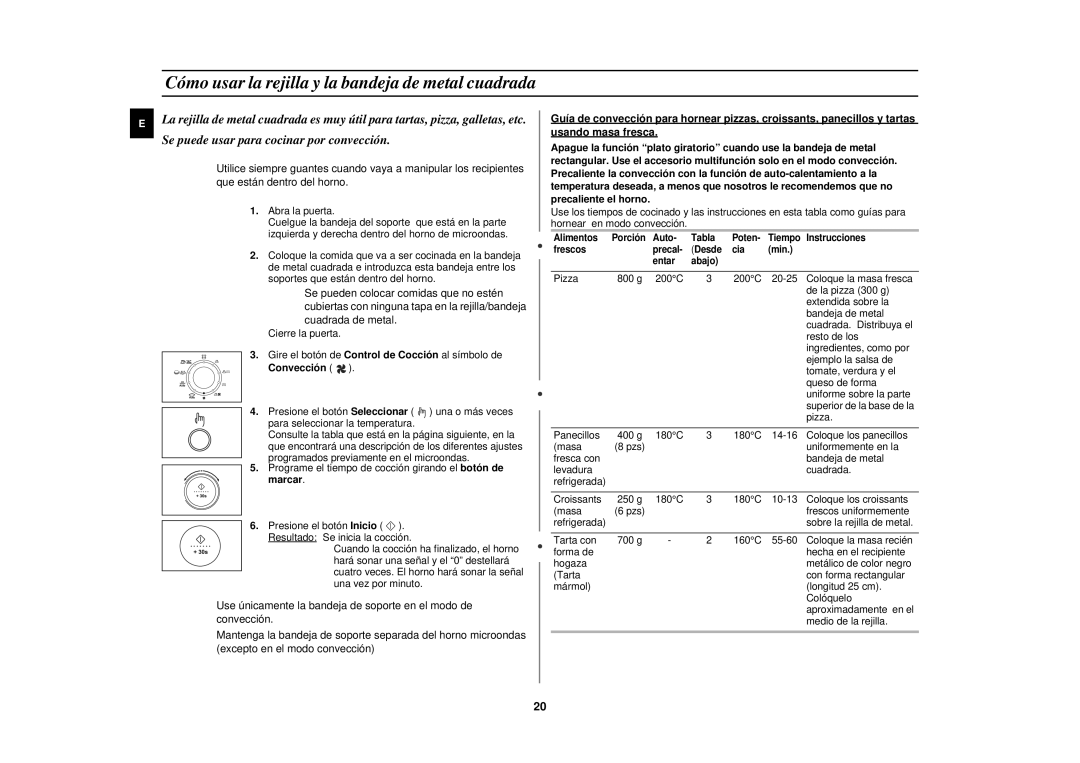 Samsung C139STF/XEC manual Cómo usar la rejilla y la bandeja de metal cuadrada 