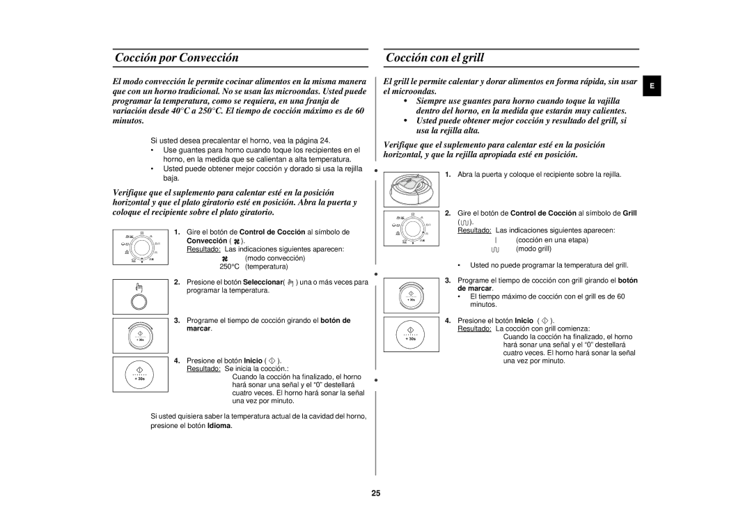 Samsung C139STF/XEC manual Cocción por Convección Cocción con el grill, El microondas 