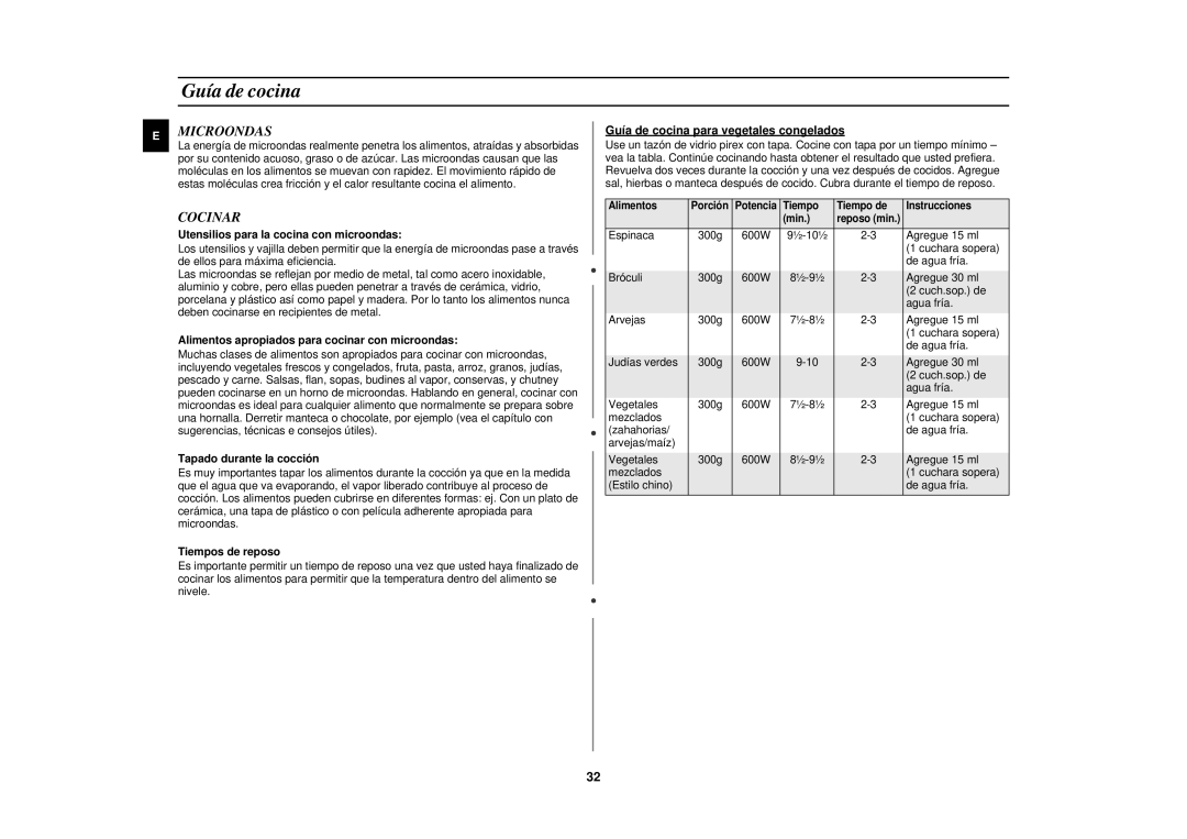 Samsung C139STF/XEC manual Guía de cocina, Microondas, Cocinar 