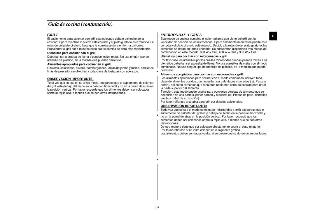 Samsung C139STF/XEC manual Microondas + Grill 