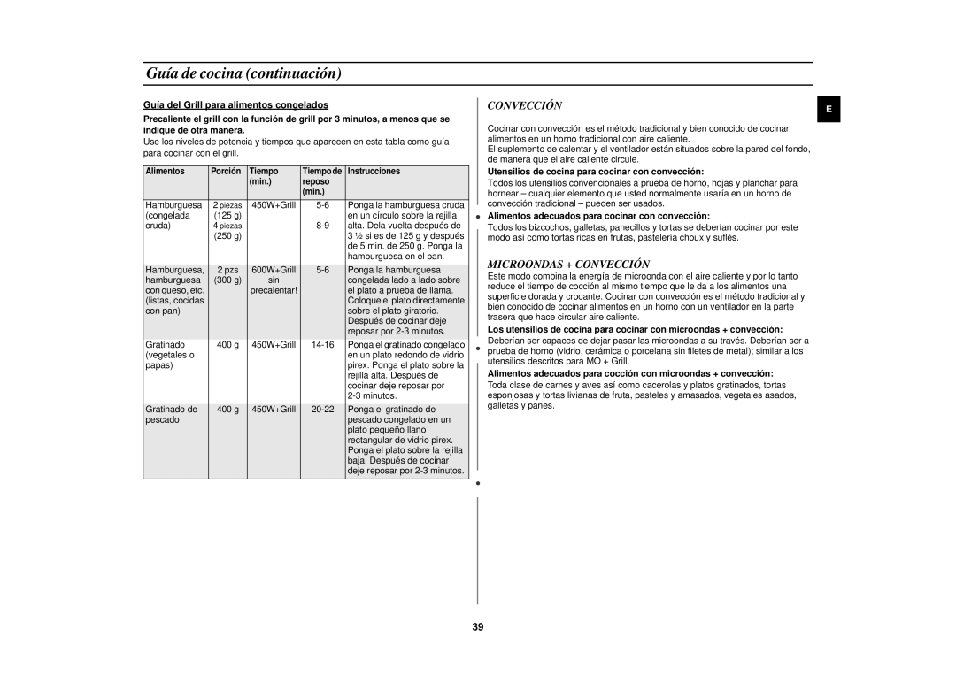 Samsung C139STF/XEC manual Microondas + Convección, Utensilios de cocina para cocinar con convección 