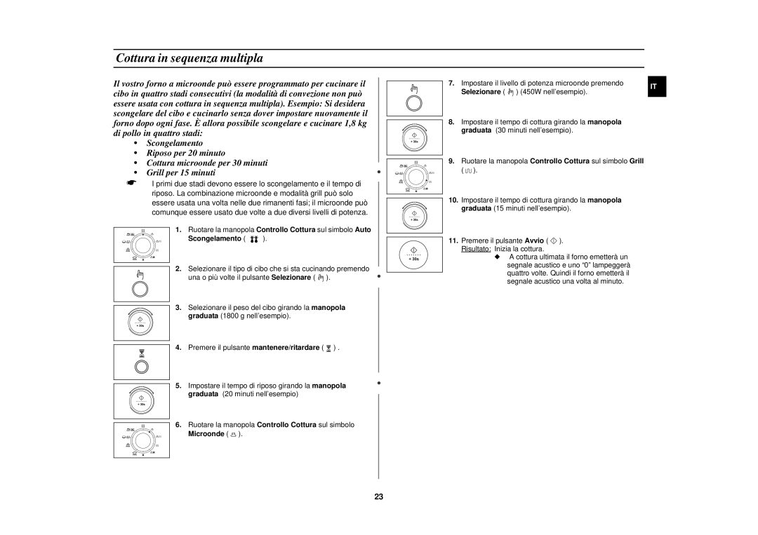 Samsung C139STF/XET manual Cottura in sequenza multipla, Scongelamento 