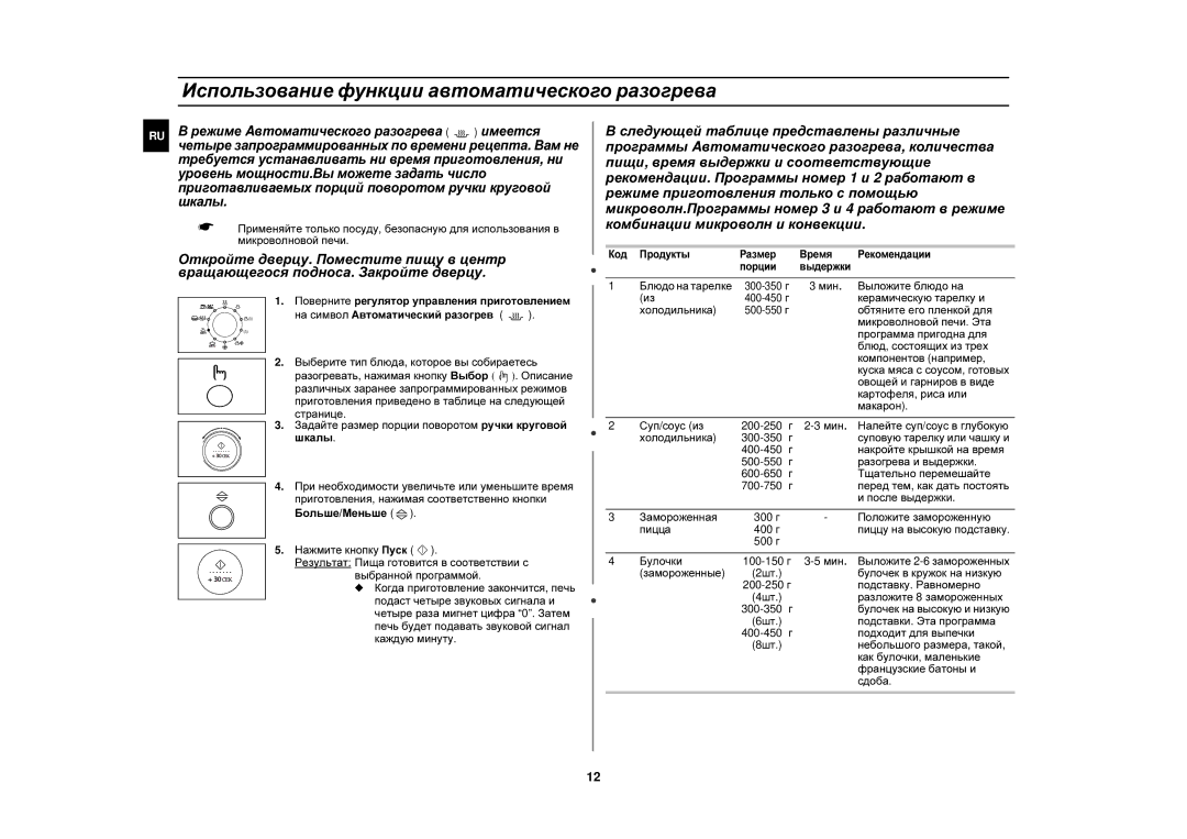 Samsung C139STR-U/BWT, C139STR/SBW, FC139STR/BWT manual Использование функции автоматического разогрева 