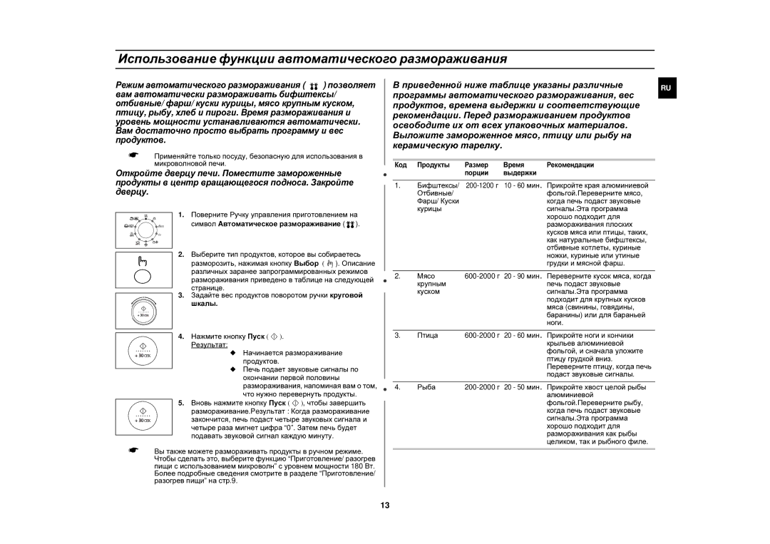 Samsung C139STR-U/BWT Использование функции автоматического размораживания, Вновь нажмите кнопку Пуск , чтобы завершить 