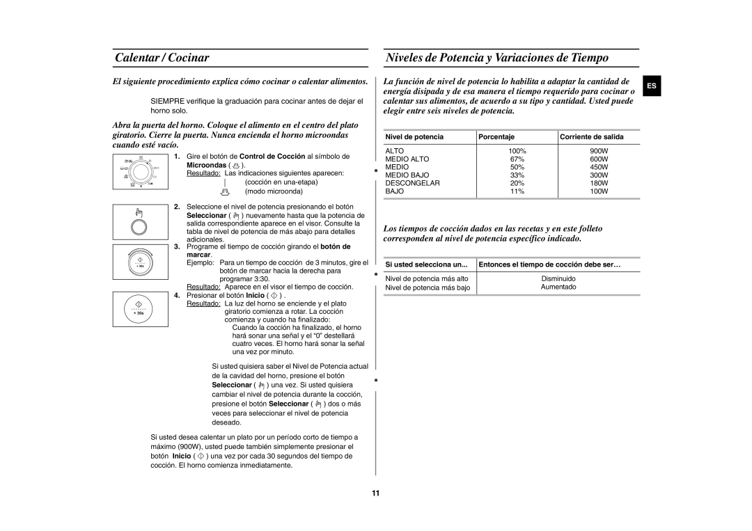 Samsung C139ST/XEC manual Nivel de potencia Porcentaje Corriente de salida 