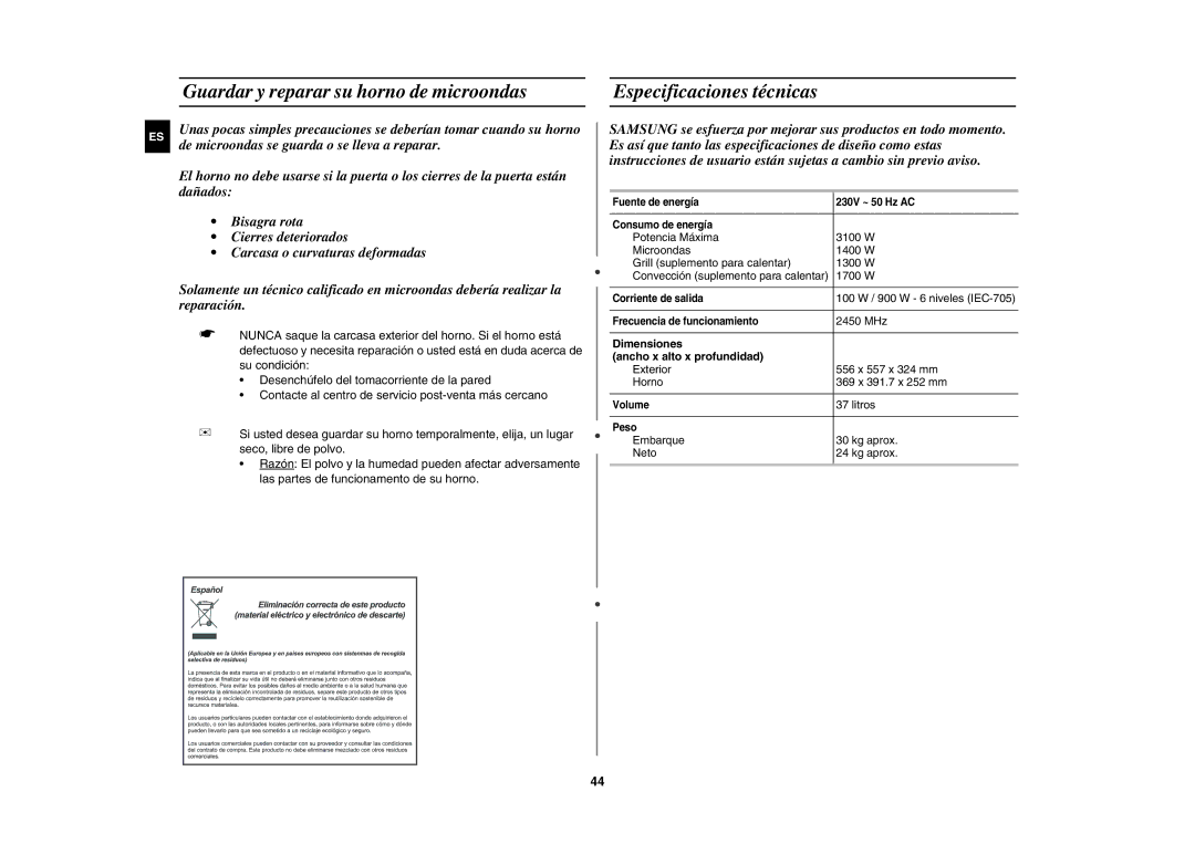 Samsung C139ST/XEC manual Dimensiones Ancho x alto x profundidad 