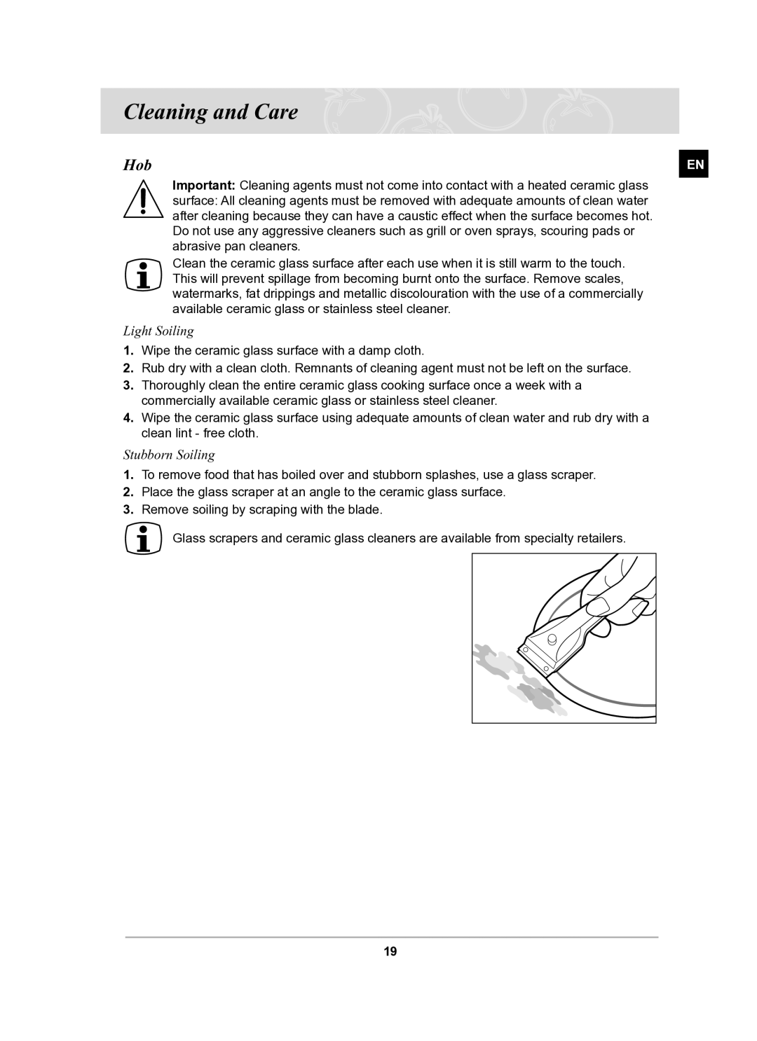 Samsung C21RJAN manual Cleaning and Care, Hob 